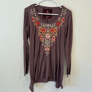 Johnny Was Shirt Womens Small Shark-bite Hem Embroidered Cotton Tunic